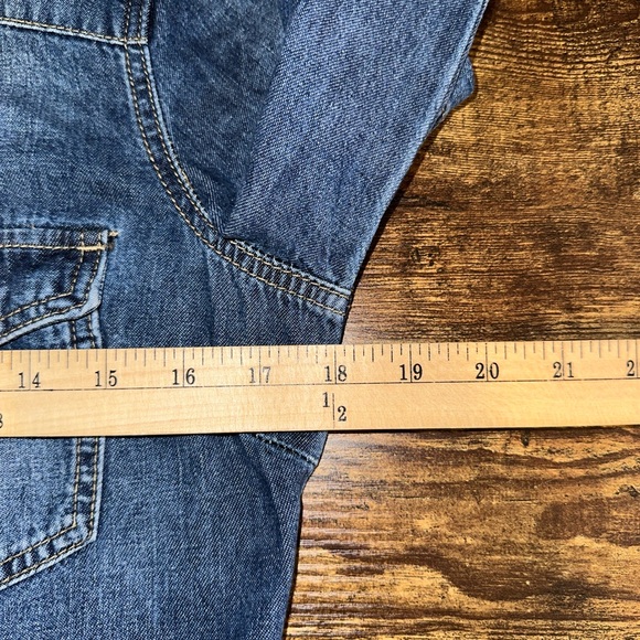 Wash Lab Women's Small Blue Cotton Long Sleeve Denim Maxi Raw Hem Shirtdress - Picture 5 of 12